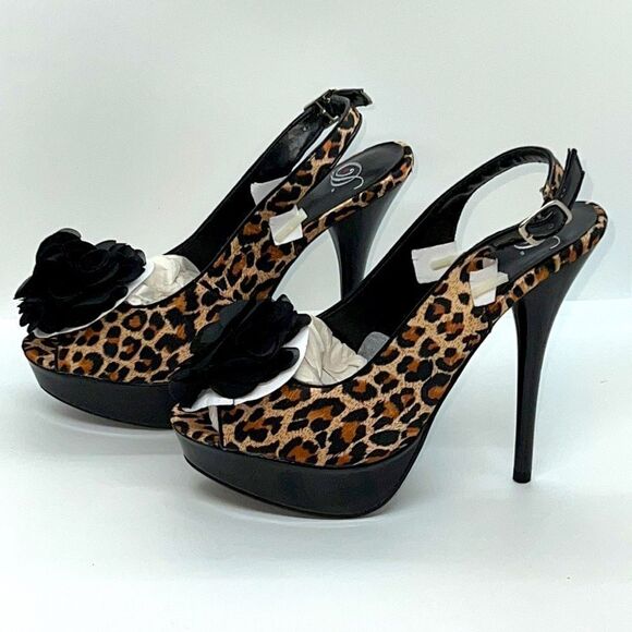 Delicious Leopard Print Sling Back Peep Toe High Heel Stiletto Pumps. Size 8.5 - Picture 2 of 8